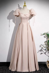 Pink Prom Dress Satin Long Formal Evening Dress