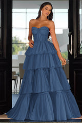 Pink Tiered Prom Dress Sleeveless Sweetheart Evening Dress