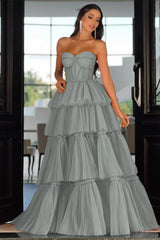 Pink Tiered Prom Dress Sleeveless Sweetheart Evening Dress