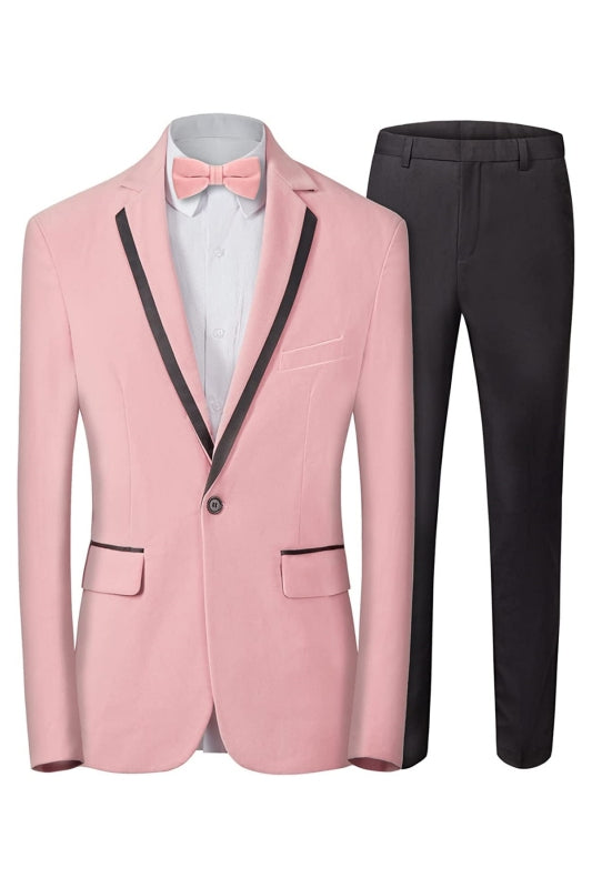Pink Two Piece Notched Lapel Velvet Prom Suit