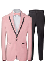 Pink Two Piece Notched Lapel Velvet Prom Suit