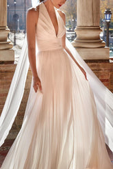 Plunge A-Line Chiffon Pleated Beach Wedding Dresses