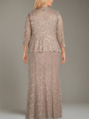 Plus Size 2-Piece Mother of the Bride Dress Set with Square Neck and Floor-Length Sheath