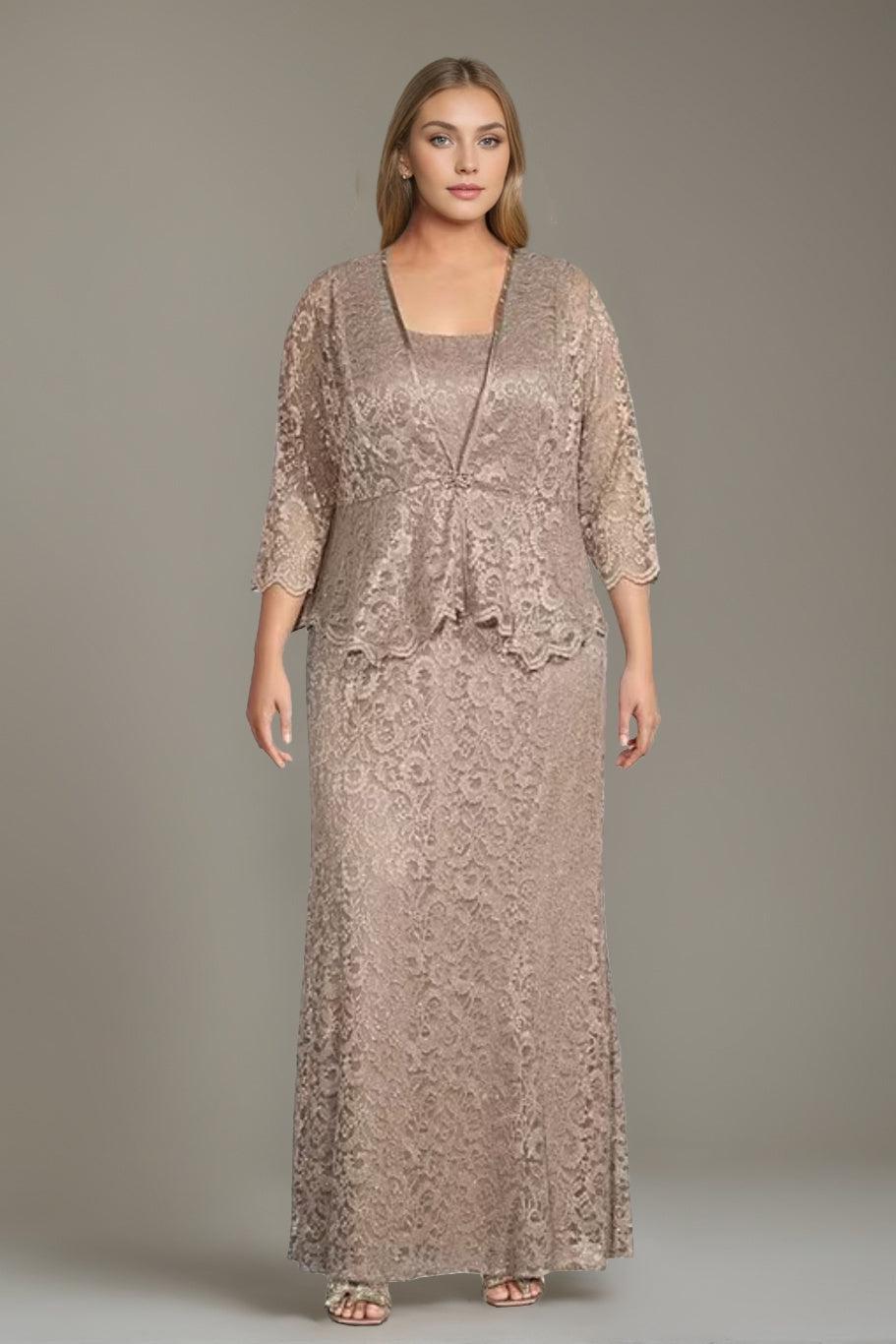 Plus Size 2-Piece Mother of the Bride Dress Set with Square Neck and Floor-Length Sheath