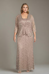 Plus Size 2-Piece Mother of the Bride Dress Set with Square Neck and Floor-Length Sheath