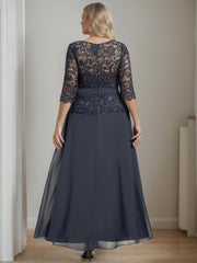Plus Size A-Line Princess Scoop Neck Ankle-Length Mother of the Bride Dress with Beading and Rhinestones