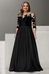Plus Size Floor-Length Mother of the Bride & Groom A-Line Dress with Jewel Neck and 3/4 Sleeves