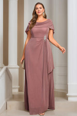 Plus Size Floor-length Mother of the Bride A-Line/Princess Dress with Scoop Neck Short Sleeves Ruffles & Sequins