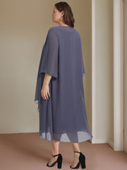 Plus Size Knee-Length Mother of the Bride A-Line Dress with Scoop Neck and Beading