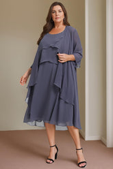 Plus Size Knee-Length Mother of the Bride A-Line Dress with Scoop Neck and Beading