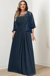 Plus Size Mother of the Bride A-Line Princess Scoop Floor-Length Dress with Pleated & Sequins