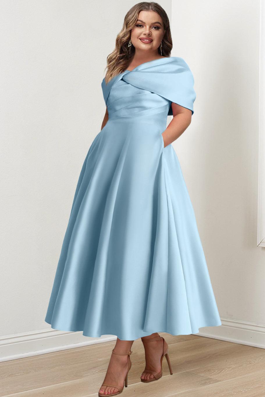 Plus Size Off-The-Shoulder A-Line Princess Ankle-Length Mother Of The Bride Dress With Ruffles & Bowknot