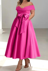Plus Size Off-the-Shoulder Sleeveless A-Line/Princess Mother of the Bride Ankle-Length Dress with Pockets
