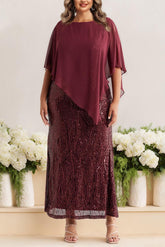 Plus Size Sequined A-Line Mother of the Bride Dress with Scoop Neck and Half Sleeves