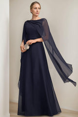 Princess A-Line Floor-Length Mother of the Bride Dress with Cape Sleeves Bow and Ruffles