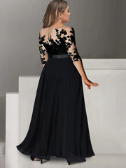 Princess Jewel Neck A-Line Floor-Length Mother of the Bride Pantsuit with Applique and 3/4 Sleeves