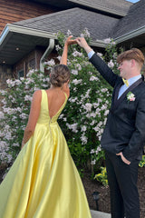 Princess Yellow Prom Dress Satin A Line Long Formal Dress