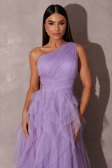 Purple A Line Prom Dress Sleeveless One Shoulder Evening Dress
