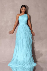 Purple A Line Prom Dress Sleeveless One Shoulder Evening Dress
