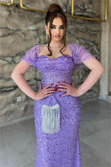 Purple Mermaid Prom Dress Off the Shoulder Sequined Evening Dress