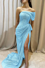 Purple Mermaid Prom Dress One Shoulder Beaded Evening Dress