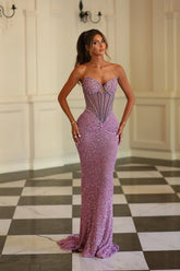 Purple Mermaid Prom Dress Sleeveless Sweetheart Beaded Evening Dress