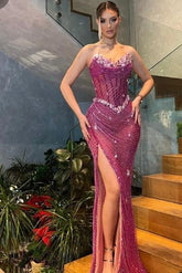 Purple Mermaid Prom Dress Sweetheart Beaded Evening Dress