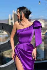 Purple One Shoulder Mermaid Evening Dress Long with Split
