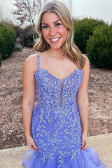 Purple Prom Dress Mermaid Long Evening Dress with Appliques