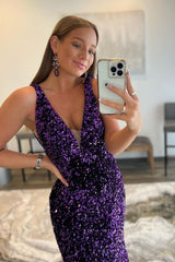 Purple Prom Dress Sequined Evening Dress