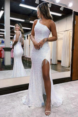 Purple Prom Dress Sequined One Shoulder Long Evening Dress with Fringes