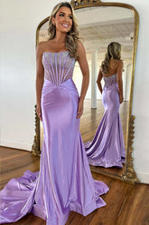 Purple Prom Dress Strapless Mermaid Corset Long Evening Dress