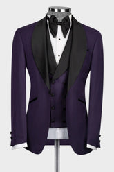 Purple Shawl Lapel 3 Piece Wedding Suit