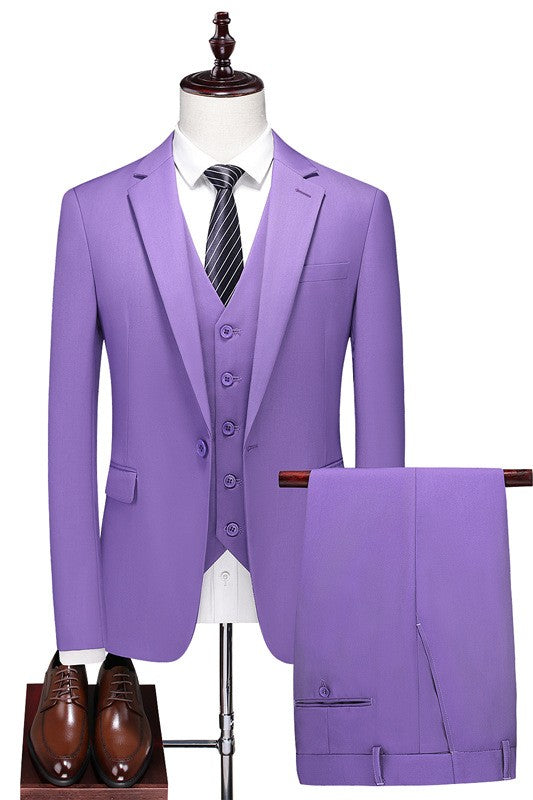 Purple Three Piece Notched Lapel Prom Suit