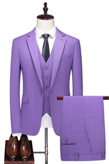 Purple Three Piece Notched Lapel Prom Suit
