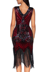 Red Glitter Fringe Flapper 1920s Gatsby Party Dress