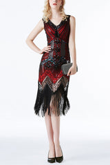 Red Glitter Fringe Flapper 1920s Gatsby Party Dress