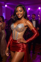 Red Graduation Dress Sweetheart Neck Mini Cocktail Dress with Panel Train