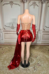 Red Homecoming Dress Sweetheart Neck Mini Cocktail Dress with Panel Train