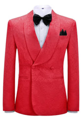 Red Jacquard Double Breasted Shawl Lapel Wedding Suit
