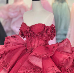 Red Off the Shoulder Quinceanera Dress Corset Ball Gown Sweet 16 Dress