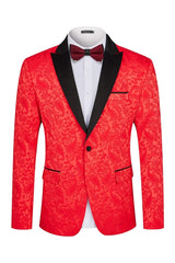 Red Two Piece Jacquard Peaked Lapel Prom Suit