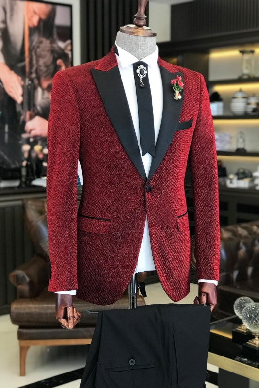 Red Two Piece Peaked Lapel Prom Suit
