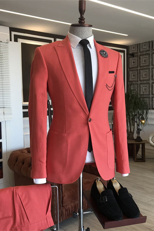 Rose Red Two Piece Peaked Lapel Prom Suit