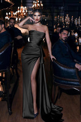 Royal Blue High Split Strapless Simple Prom Dress