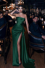 Royal Blue High Split Strapless Simple Prom Dress