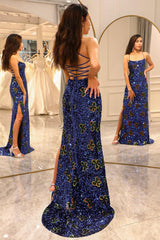 Royal Blue Long Prom Dress Sheath/Column Evening Dress With Slit