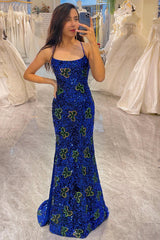 Royal Blue Long Prom Dress Sheath/Column Evening Dress With Slit
