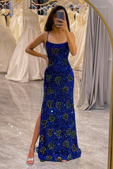 Royal Blue Long Prom Dress Sheath/Column Evening Dress With Slit