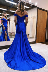 Royal Blue Prom Dress Corset Detachable Neck Mermaid Long Evening Dress with Slit